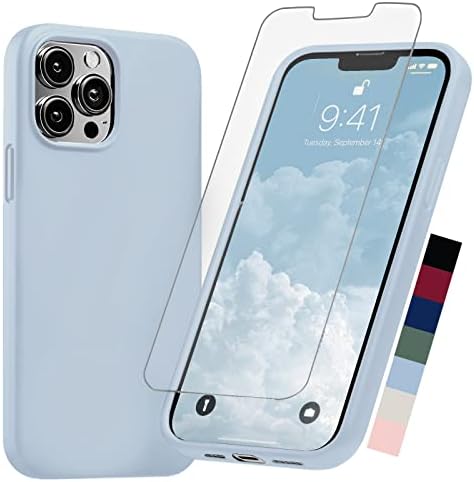 Alocase תואם ל- iPhone 13 Pro Silicone כחול בהיר סיליקון עם מגן מסך [טיפה 6ft שנבדק] כיסוי טלפון מגן דק עם